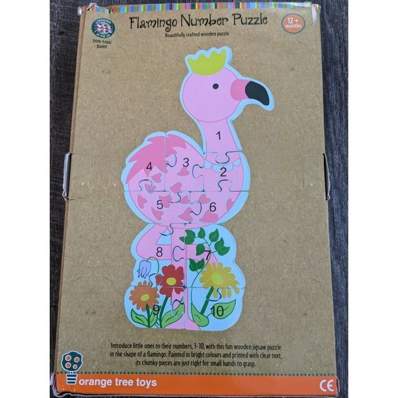 Beautiful Flamingo Number Handcrafted Wooden Puzzle-Non Toxic Paint 12+Months - Picture 2 of 5